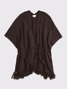 Abercrombie & Fitch Brown Fringed Wrap Poncho